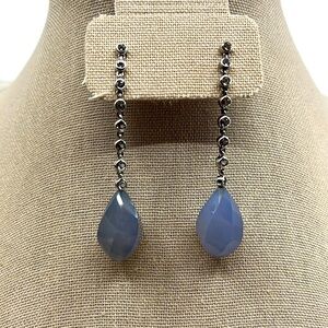 Holly Blue Chalcedony Sterling Silver Earrings With CZ's 925 Signed FP